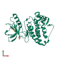 PDB entry 2qob coloured by chain, front view.