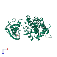 PDB entry 2qob coloured by chain, top view.