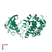 PDB entry 2qod coloured by chain, top view.