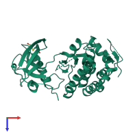 PDB entry 2qof coloured by chain, top view.