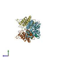 PDB entry 2qog coloured by chain, side view.