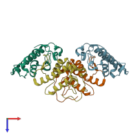 PDB entry 2qog coloured by chain, top view.