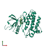 Monomeric assembly 1 of PDB entry 2qoh coloured by chemically distinct molecules, front view.