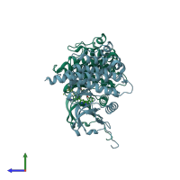 PDB entry 2qoh coloured by chain, side view.