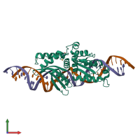 PDB entry 2qoj coloured by chain, front view.