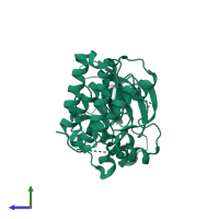 PDB entry 2qok coloured by chain, side view.