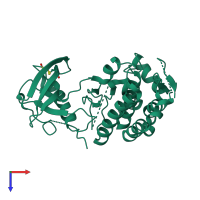 PDB entry 2qok coloured by chain, top view.