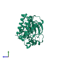 PDB entry 2qol coloured by chain, side view.