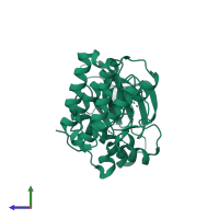PDB entry 2qoo coloured by chain, side view.
