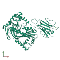 PDB entry 2qp2 coloured by chain, front view.