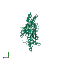 PDB entry 2qp2 coloured by chain, side view.