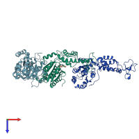 PDB entry 2qpa coloured by chain, top view.