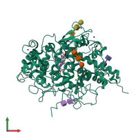 PDB entry 2qpk coloured by chain, front view.