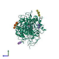 PDB entry 2qpk coloured by chain, side view.