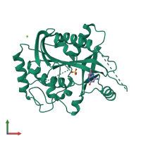 PDB entry 2qpl coloured by chain, front view.