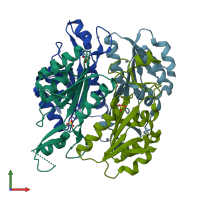 PDB entry 2qpo coloured by chain, front view.