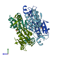 PDB entry 2qpo coloured by chain, side view.