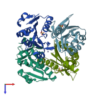 PDB entry 2qpo coloured by chain, top view.