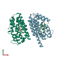 PDB entry 2qpp coloured by chain, front view.
