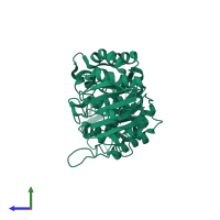 PDB entry 2qps coloured by chain, side view.