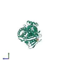 PDB entry 2qpt coloured by chain, side view.