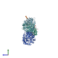 PDB entry 2qpu coloured by chain, side view.