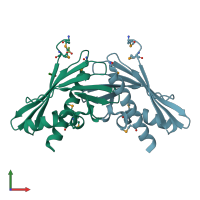 PDB entry 2qpv coloured by chain, front view.