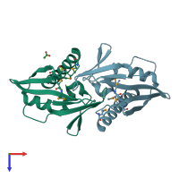 PDB entry 2qpv coloured by chain, top view.