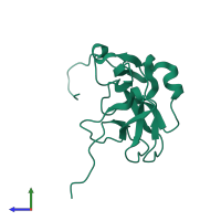 PDB entry 2qpw coloured by chain, side view.