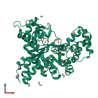 PDB entry 2qpx coloured by chain, front view.