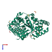 PDB entry 2qpx coloured by chain, top view.