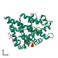 PDB entry 2qpy coloured by chain, front view.