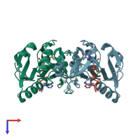 PDB entry 2qq0 coloured by chain, top view.
