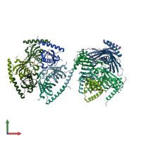 PDB entry 2qq2 coloured by chain, front view.