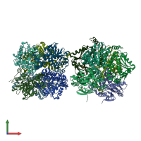 PDB entry 2qq3 coloured by chain, front view.