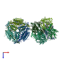 PDB entry 2qq3 coloured by chain, top view.