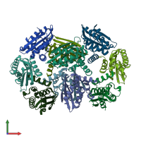 PDB entry 2qq4 coloured by chain, front view.