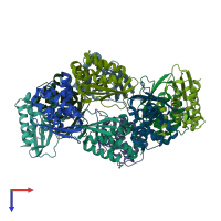 PDB entry 2qq4 coloured by chain, top view.