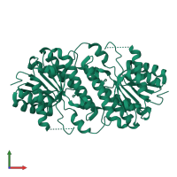 Homo dimeric assembly 1 of PDB entry 2qq5 coloured by chemically distinct molecules, front view.