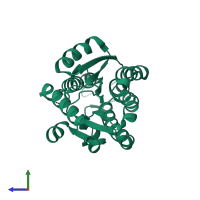 PDB entry 2qq5 coloured by chain, side view.