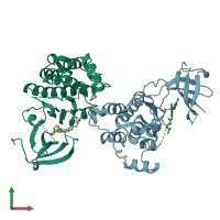 PDB entry 2qq7 coloured by chain, front view.