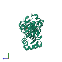 PDB entry 2qqa coloured by chain, side view.