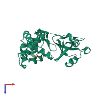 PDB entry 2qqa coloured by chain, top view.