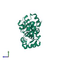 PDB entry 2qqb coloured by chain, side view.