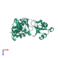 PDB entry 2qqb coloured by chain, top view.