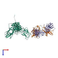 PDB entry 2qql coloured by chain, top view.