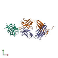 PDB entry 2qqn coloured by chain, front view.