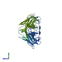 PDB entry 2qqq coloured by chain, side view.