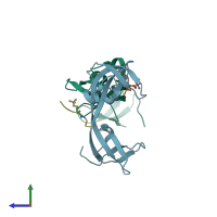 PDB entry 2qqs coloured by chain, side view.