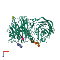 PDB entry 2qqv coloured by chain, top view.